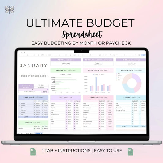 Ultimate Monthly Budget Spreadsheet| Google Sheets Template | Easy One-tab Finance Planner